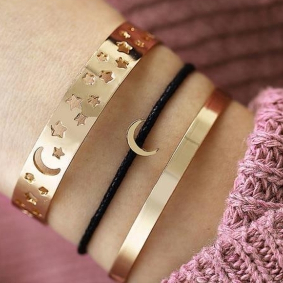 NEW 3pc Gold Cut Out Moon & Star Adjustable Bracelets - Picture 7 of 9